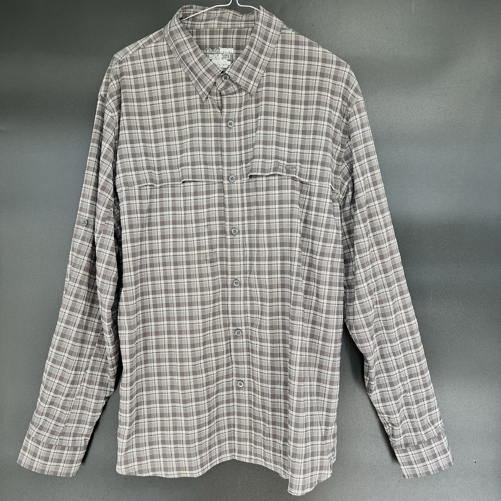 Huk Mens M Gray Plaid Performance Fishing Shirt Long Sleeve Vented H1500066